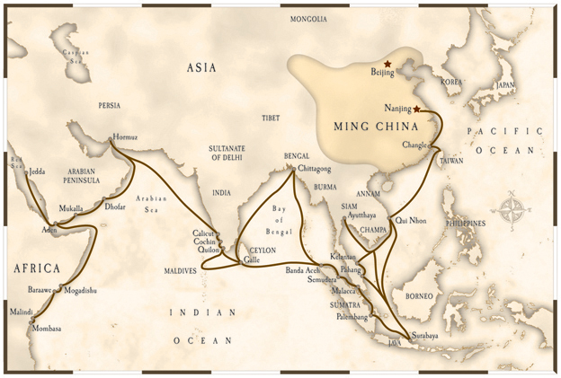 Map Of The Voyage Of Zheng He From Ming China 8571